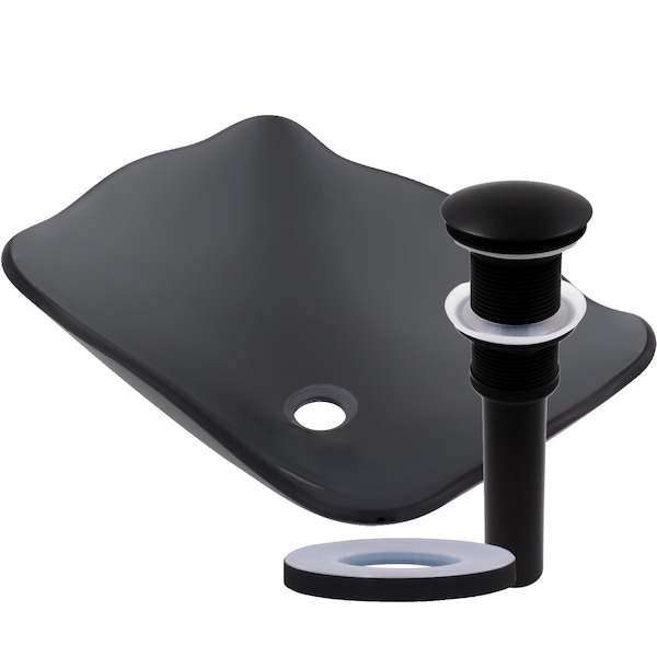 Novatto RETTANGOLARE Glass Vessel Bathroom Sink Set in Matte Black TIS-317GMB - main